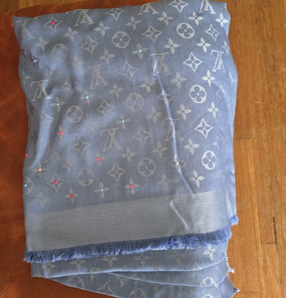 Louis Vuitton Blue Monogram Wool/Silk Scarf